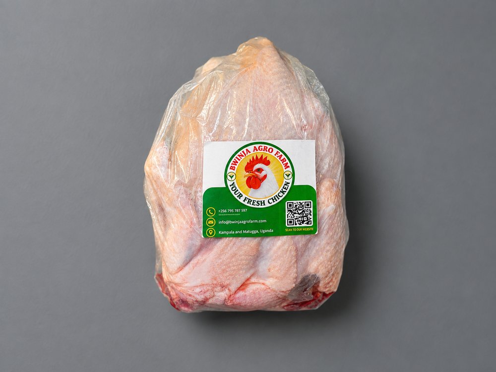 Bwinja Agro Farm labeled and sealed chicken pack with QR code